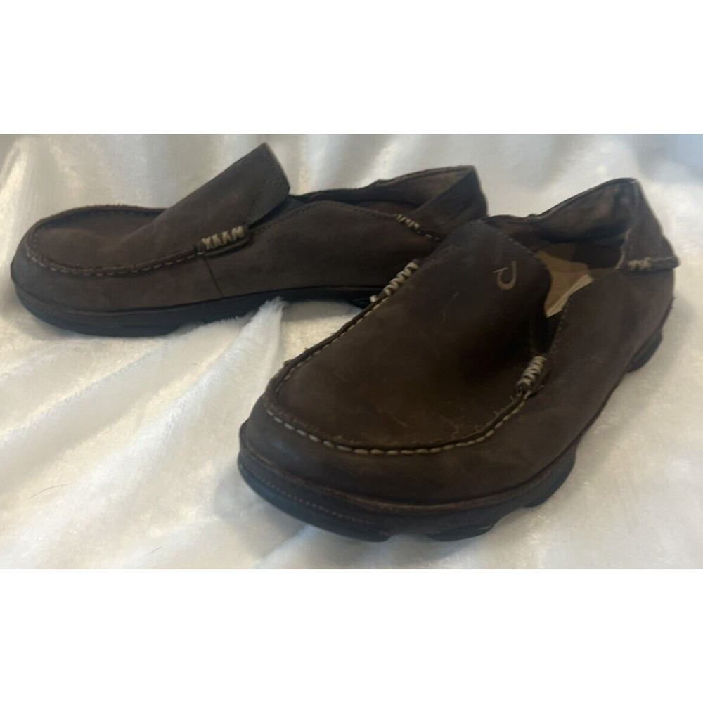 OLUKAI Mens Moloa Shoes 8.5 Slip On Loafers Leather Dark Wood Comfort Casual - Picture 10 of 10